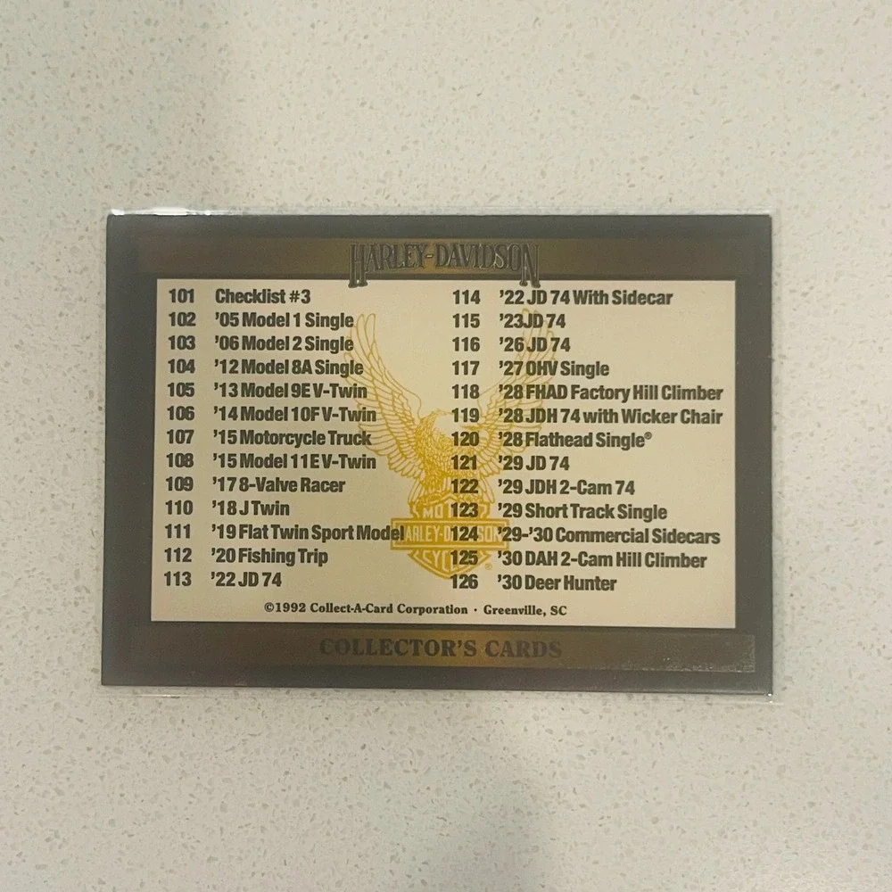 1992 Harley-Davidson Series 2 Checklist Card #3 Collect-A-Card 101-150 Vintage